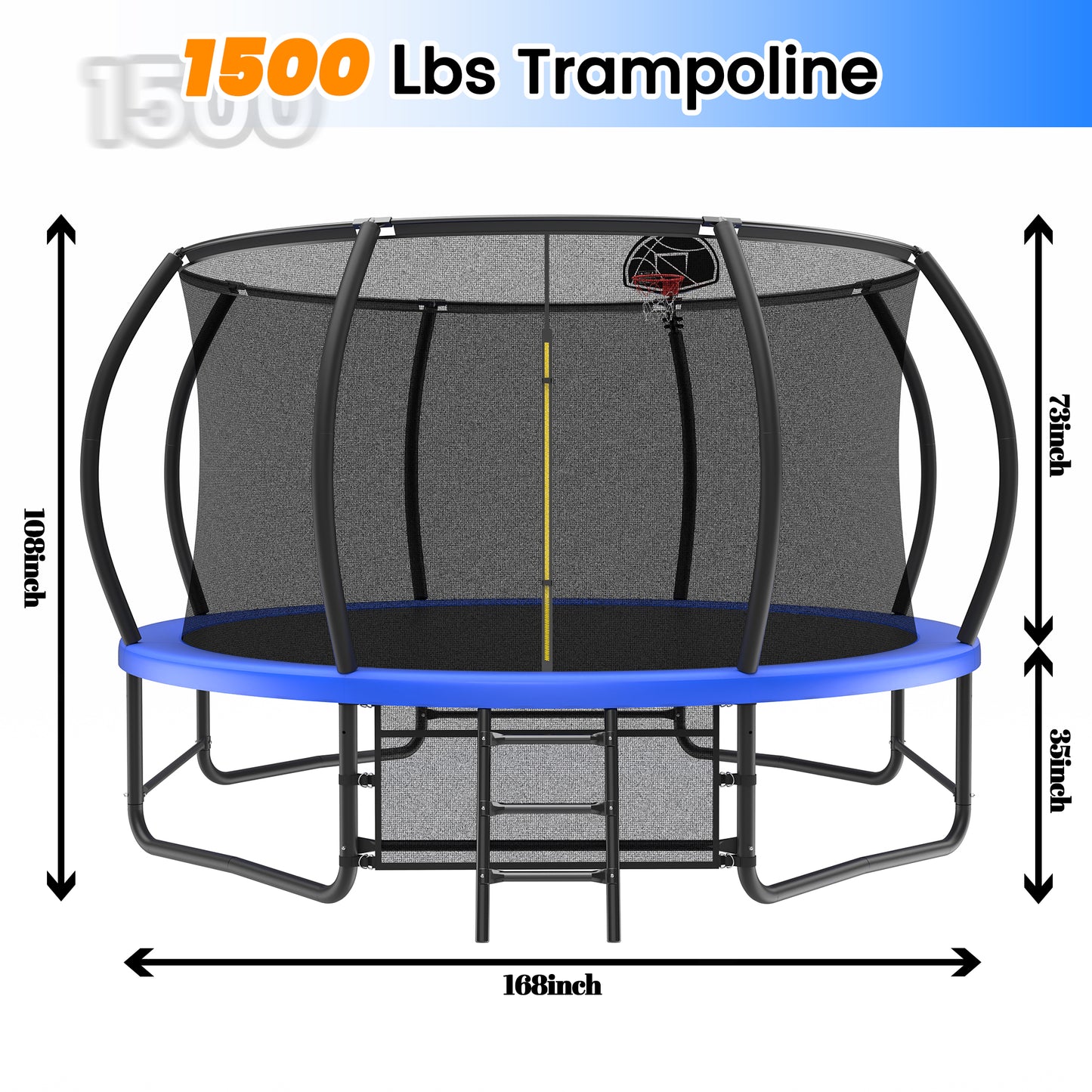 14FT Trampoline with Enclosure - Recreational Trampolines with Ladder and AntiRust Coating, ASTM Approval Outdoor Trampoline for Kids