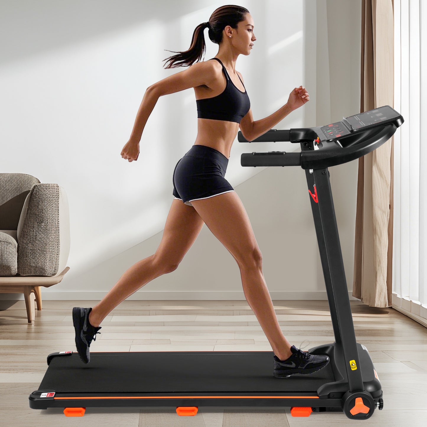 NEW Treadmills for Home, 2.5HP Quiet Folding Treadmill with Heart Rate Sensor,  300lbs Weight Capacity, 7.5MPH, Incline Treadmill With USB Charge Station & Bluetooth Speaker, 6 Shock-Absorbing