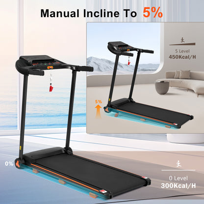 NEW Treadmills for Home, 2.5HP Quiet Folding Treadmill with Heart Rate Sensor,  300lbs Weight Capacity, 7.5MPH, Incline Treadmill With USB Charge Station & Bluetooth Speaker, 6 Shock-Absorbing