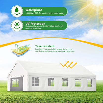 20x32 FT Party Tent with 3 Storage Bags & Removable Sidewalls, Outdoor Canopy Gazebo for Carport Camping Garden Wedding BBQ Commercial