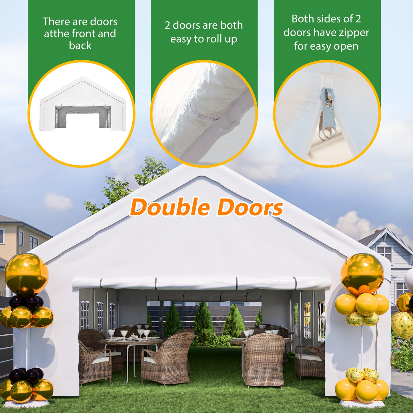 20x32 FT Party Tent with 3 Storage Bags & Removable Sidewalls, Outdoor Canopy Gazebo for Carport Camping Garden Wedding BBQ Commercial