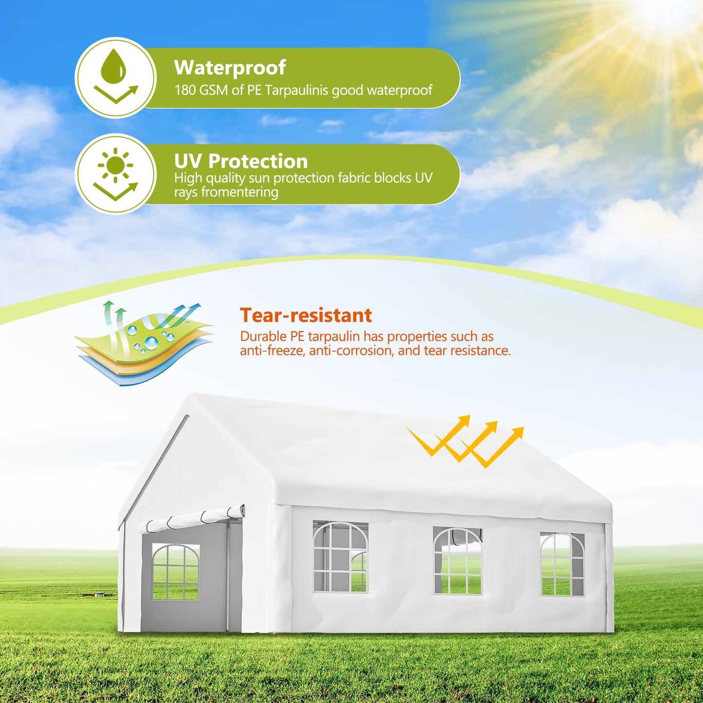 20x20 FT Party Tent with 2 Storage Bags & Removable Sidewalls, Outdoor Canopy Gazebo for Carport Camping Garden Wedding BBQ Commercial