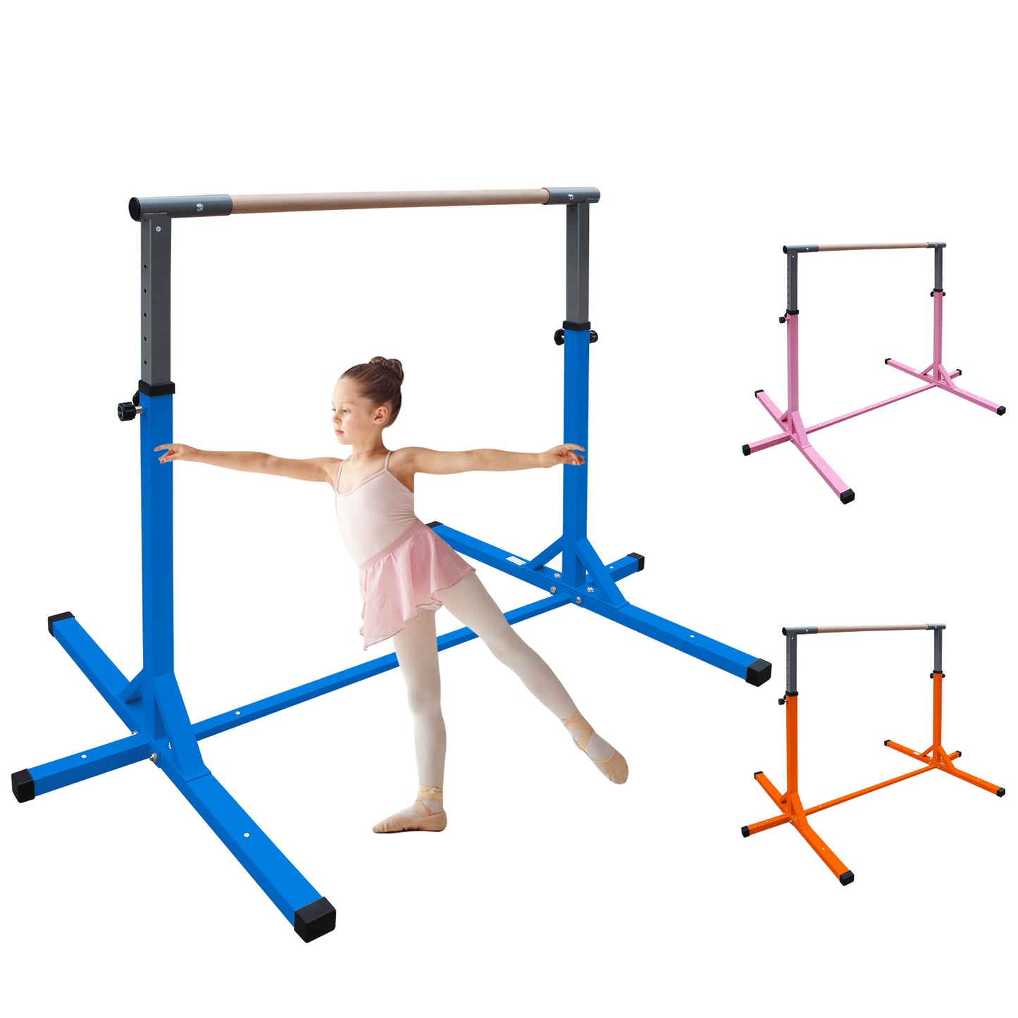 Gymnastics Bar for Kids, Adjustable Height Gym Bar, Junior Training Kip Bar for Home, Built for kids 3+ Years Blue