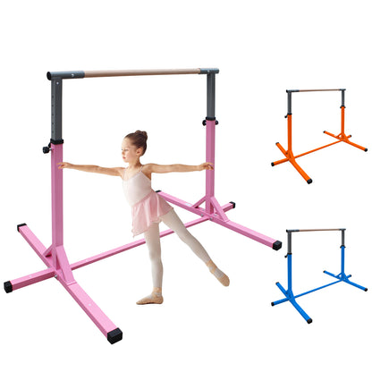 Gymnastics Bar for Kids, Adjustable Height Gym Bar, Junior Training Kip Bar for Home, Built for kids 3+ Years Pink