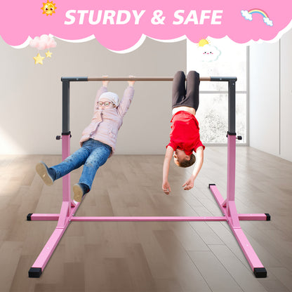 Gymnastics Bar for Kids, Adjustable Height Gym Bar, Junior Training Kip Bar for Home, Built for kids 3+ Years Pink