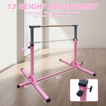 Gymnastics Bar for Kids, Adjustable Height Gym Bar, Junior Training Kip Bar for Home, Built for kids 3+ Years Pink