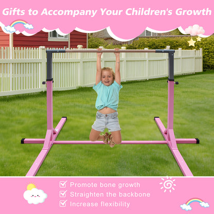 Gymnastics Bar for Kids, Adjustable Height Gym Bar, Junior Training Kip Bar for Home, Built for kids 3+ Years Pink