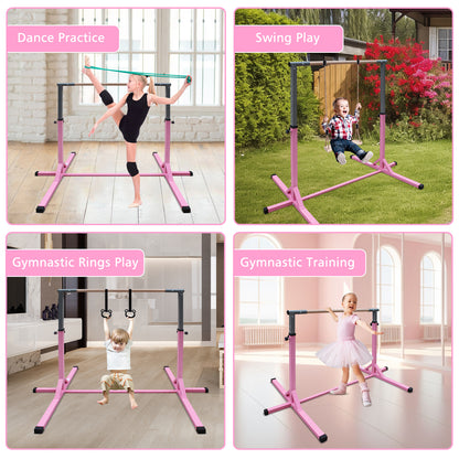 Gymnastics Bar for Kids, Adjustable Height Gym Bar, Junior Training Kip Bar for Home, Built for kids 3+ Years Pink