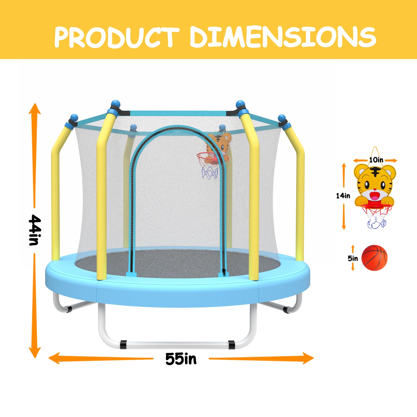 55-inch Trampoline for Kids Indoor & Outdoor Small Toddler Trampoline with Basketball Hoop