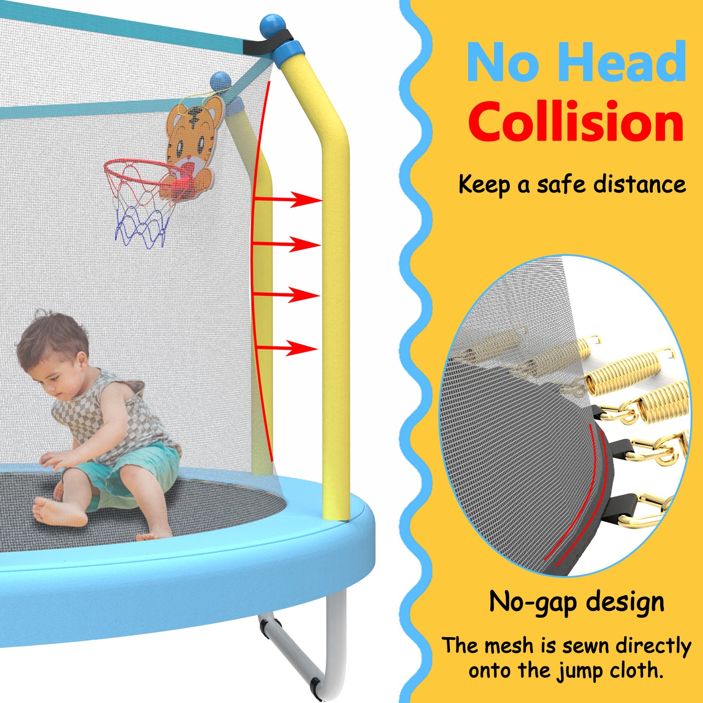 55-inch Trampoline for Kids Indoor & Outdoor Small Toddler Trampoline with Basketball Hoop