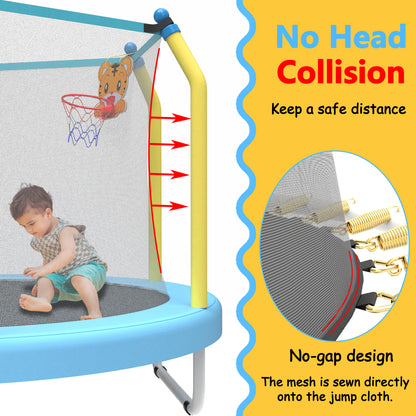55-inch Trampoline for Kids Indoor & Outdoor Small Toddler Trampoline with Basketball Hoop