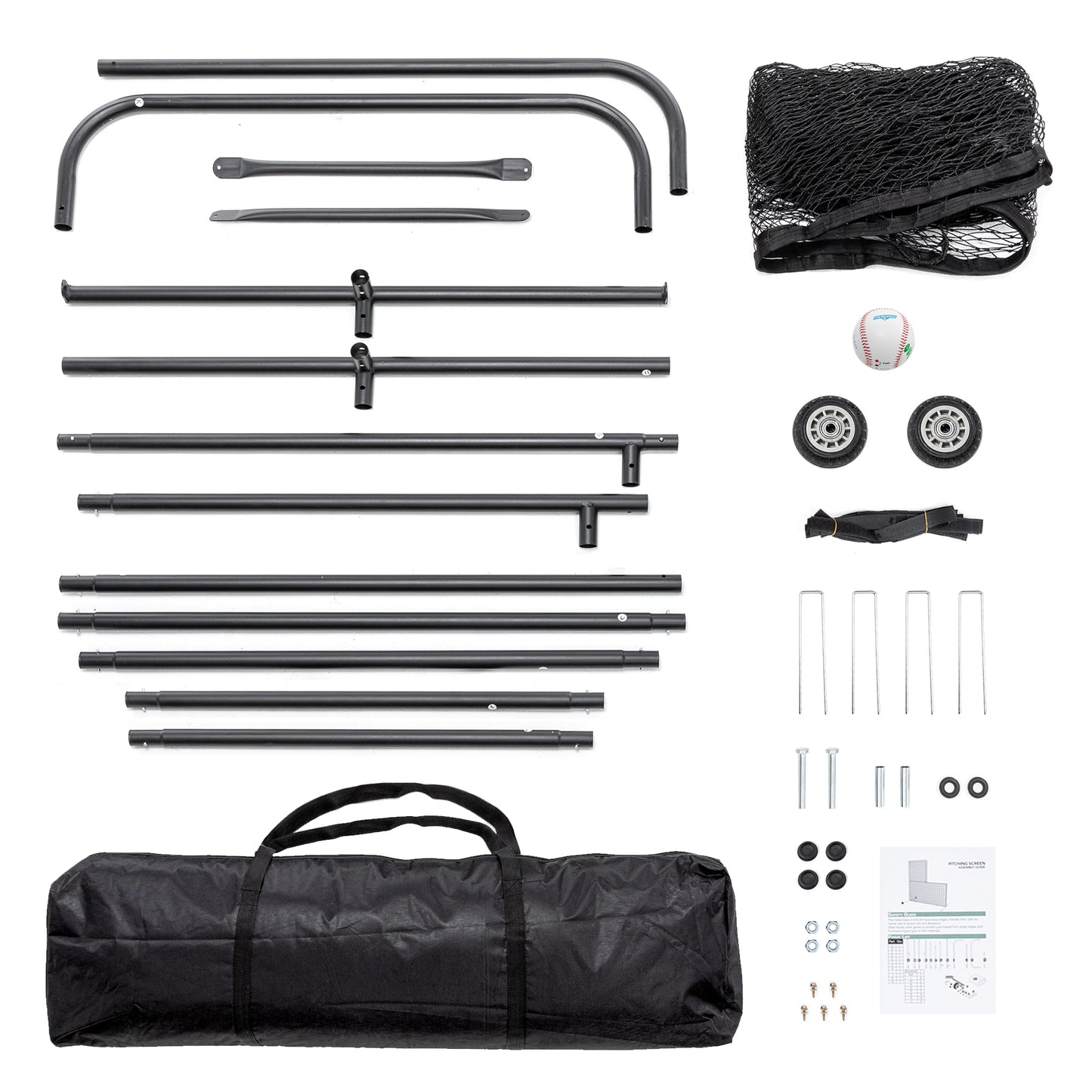 L-Shaped Baseball Net for Batting Cages, Baseball Pitching Net with Wheels  - 84''H x 84''W, with 42'' x 42'' Cutouts,include Carry Bag