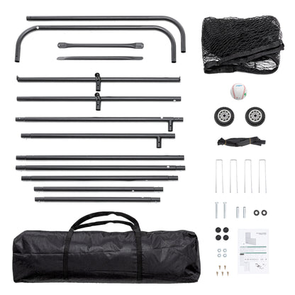 L-Shaped Baseball Net for Batting Cages, Baseball Pitching Net with Wheels  - 84''H x 84''W, with 42'' x 42'' Cutouts,include Carry Bag