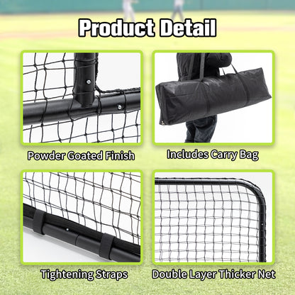 L-Shaped Baseball Net for Batting Cages, Baseball Pitching Net with Wheels  - 84''H x 84''W, with 42'' x 42'' Cutouts,include Carry Bag