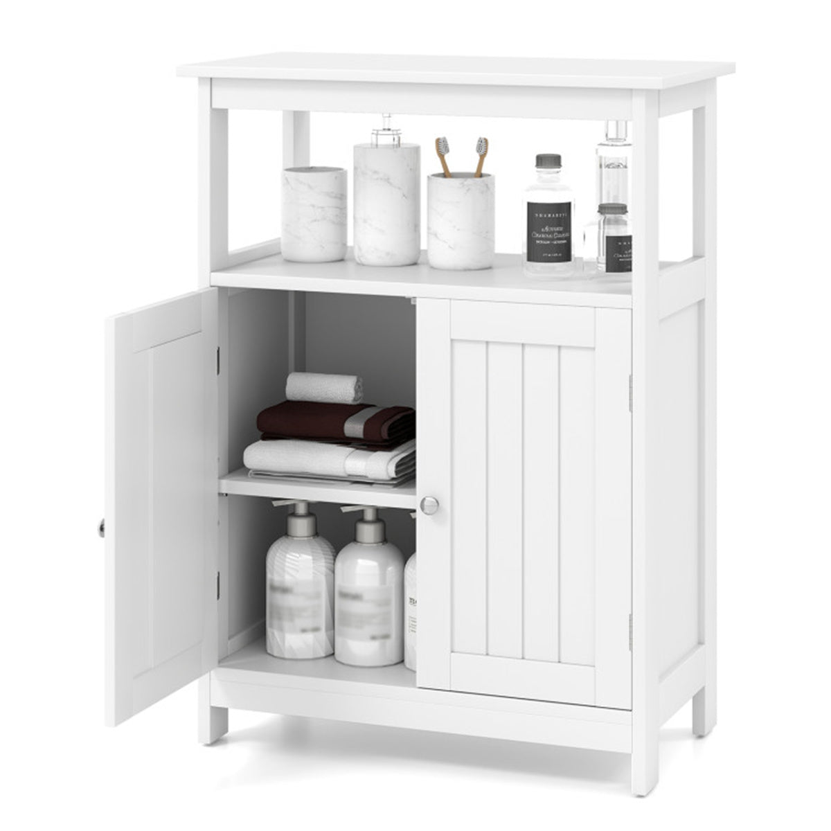 White Bathroom Floor Cabinet Freestanding Storage Organizer