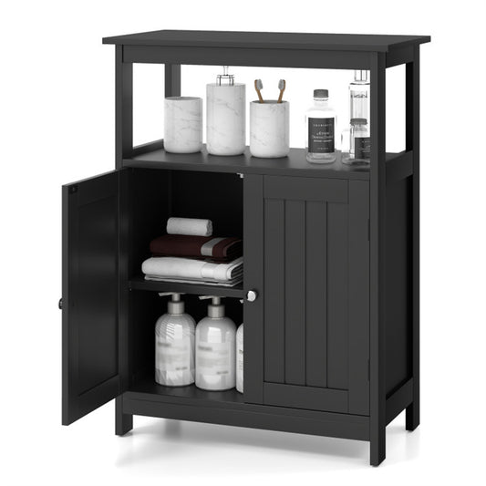 Black Bathroom Floor Cabinet Freestanding Storage Organizer