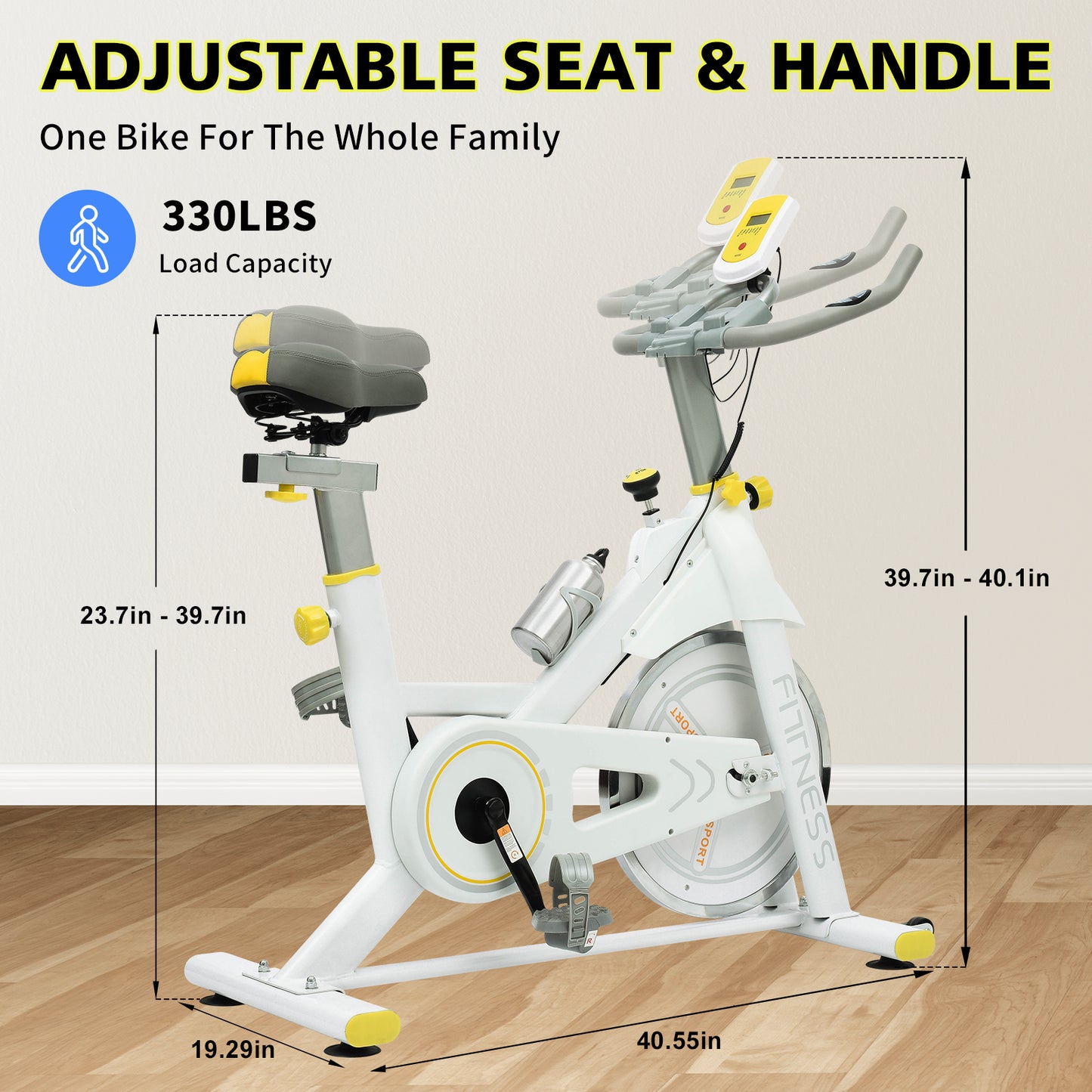 Indoor Exercise Bike Cycling Bike with Comfortable Seat Cushion Yellow+White