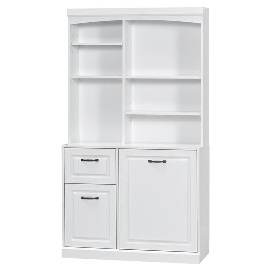 Bathroom Storage Cabinet with Tilt-Out Hamper, 70.9'' Tall Free Standing Organizer with Drawers & Adjustable Shelves, MDF Linen Tower with Steel Handles, White Finish