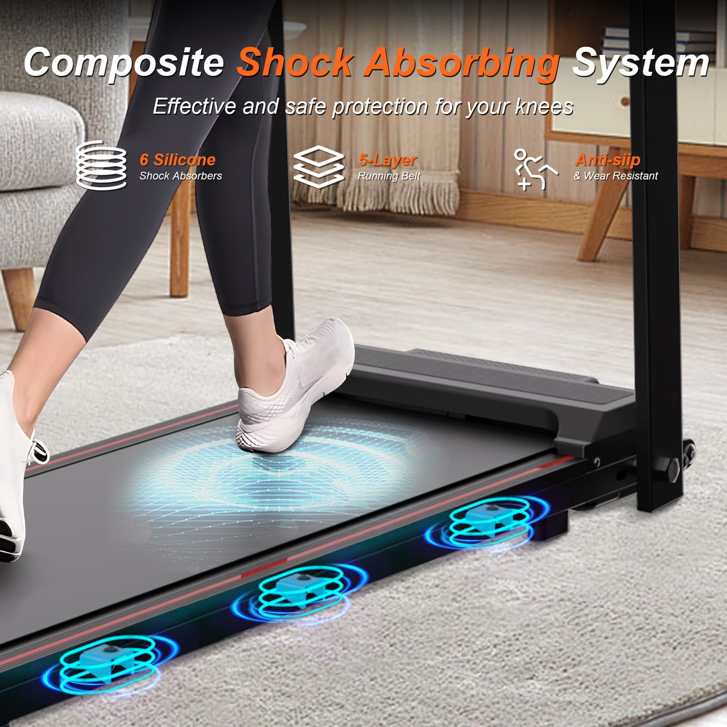 Foldable Treadmill with Handles Treadmills for Home Small Spaces 3HP Folding Treadmills Walking Pad Treadmill with Handle Bar Quiet Walking Machine, 300LBS Capacity, Portable Small Home Gym (Black)