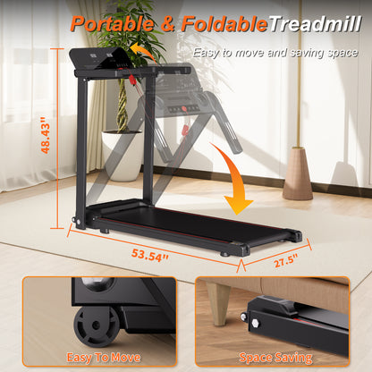 Foldable Treadmill with Handles Treadmills for Home Small Spaces 3HP Folding Treadmills Walking Pad Treadmill with Handle Bar Quiet Walking Machine, 300LBS Capacity, Portable Small Home Gym (Black)