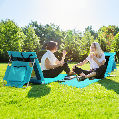 Foldable Beach Lounger, Lightweight Beach Mat Lounge Chair with Breathable Mesh Back, Cooler Pocket for Tanning Relaxing, Mint Green