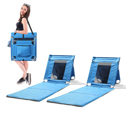 Foldable Beach Lounger, Lightweight Beach Mat Lounge Chair with Breathable Mesh Back, Cooler Pocket for Tanning Relaxing, Blue