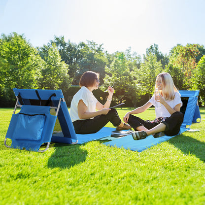 Foldable Beach Lounger, Lightweight Beach Mat Lounge Chair with Breathable Mesh Back, Cooler Pocket for Tanning Relaxing, Blue