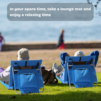 Foldable Beach Lounger, Lightweight Beach Mat Lounge Chair with Breathable Mesh Back, Cooler Pocket for Tanning Relaxing, Blue