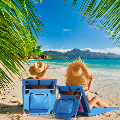 Foldable Beach Lounger, Lightweight Beach Mat Lounge Chair with Breathable Mesh Back, Cooler Pocket for Tanning Relaxing, Blue