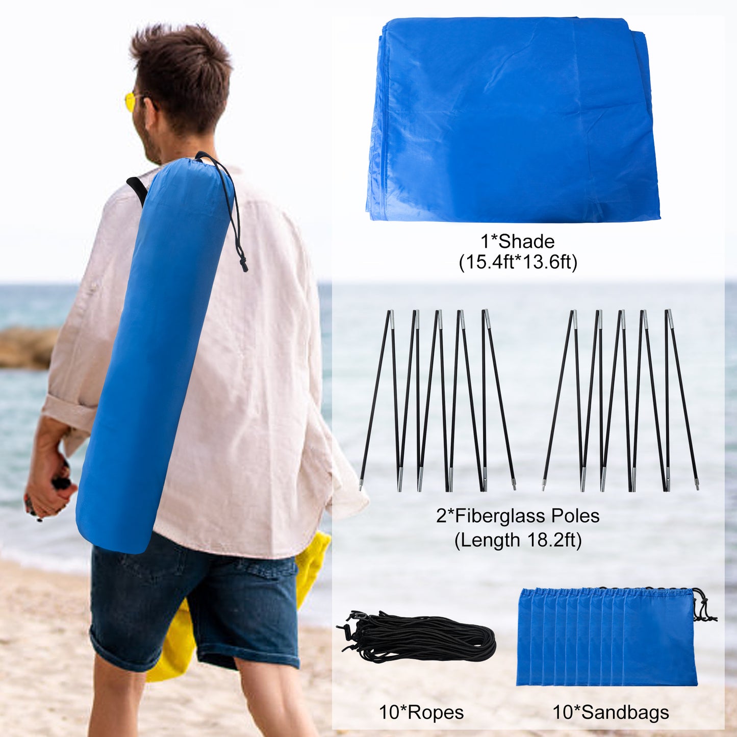 Extra-large camping beach tent suitable for 4-8 people, UV protection, comes with ground spikes and rope accessories, (Walmart, Amazon prohibited) (No weekend delivery)