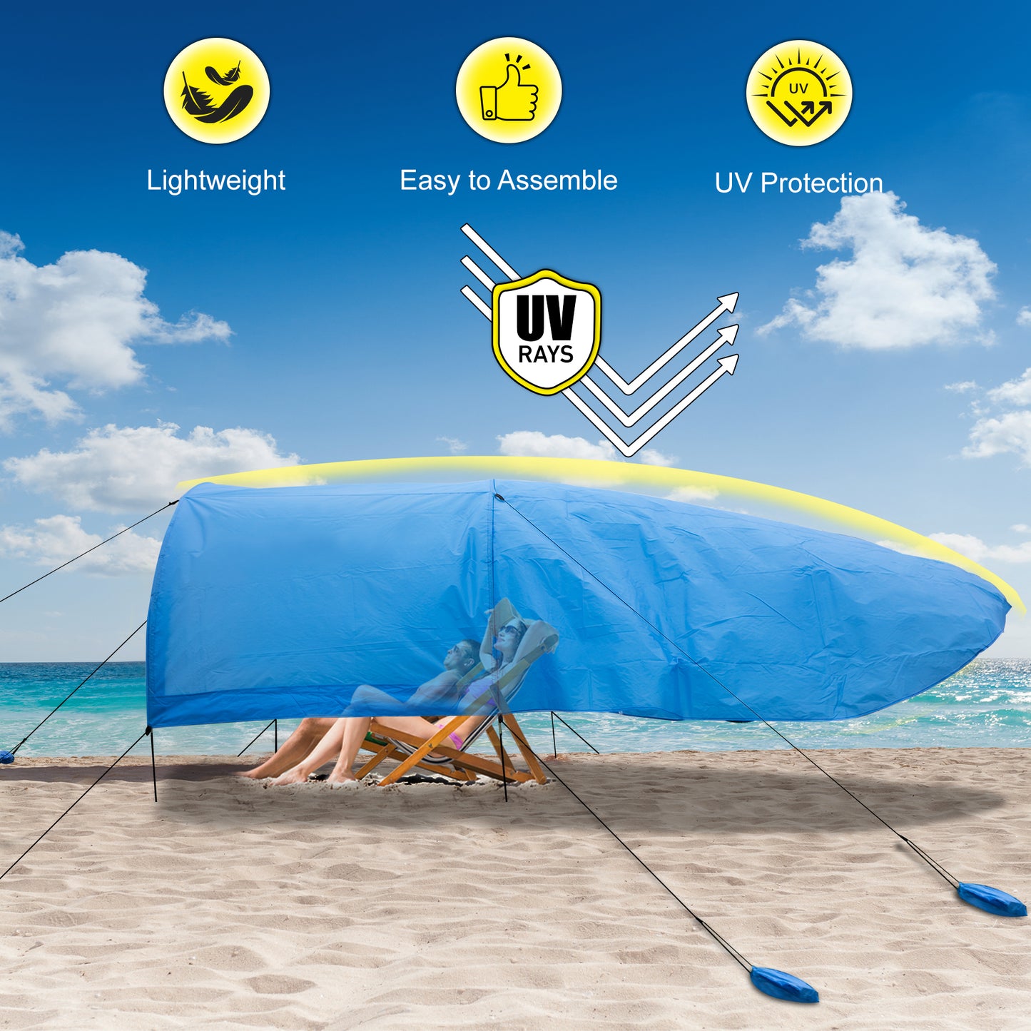 Extra-large camping beach tent suitable for 4-8 people, UV protection, comes with ground spikes and rope accessories, (Walmart, Amazon prohibited) (No weekend delivery)