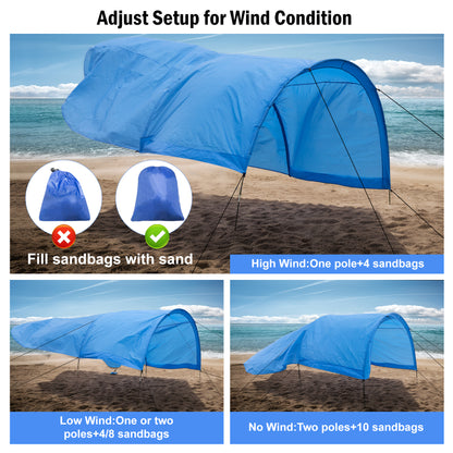 Extra-large camping beach tent suitable for 4-8 people, UV protection, comes with ground spikes and rope accessories, (Walmart, Amazon prohibited) (No weekend delivery)