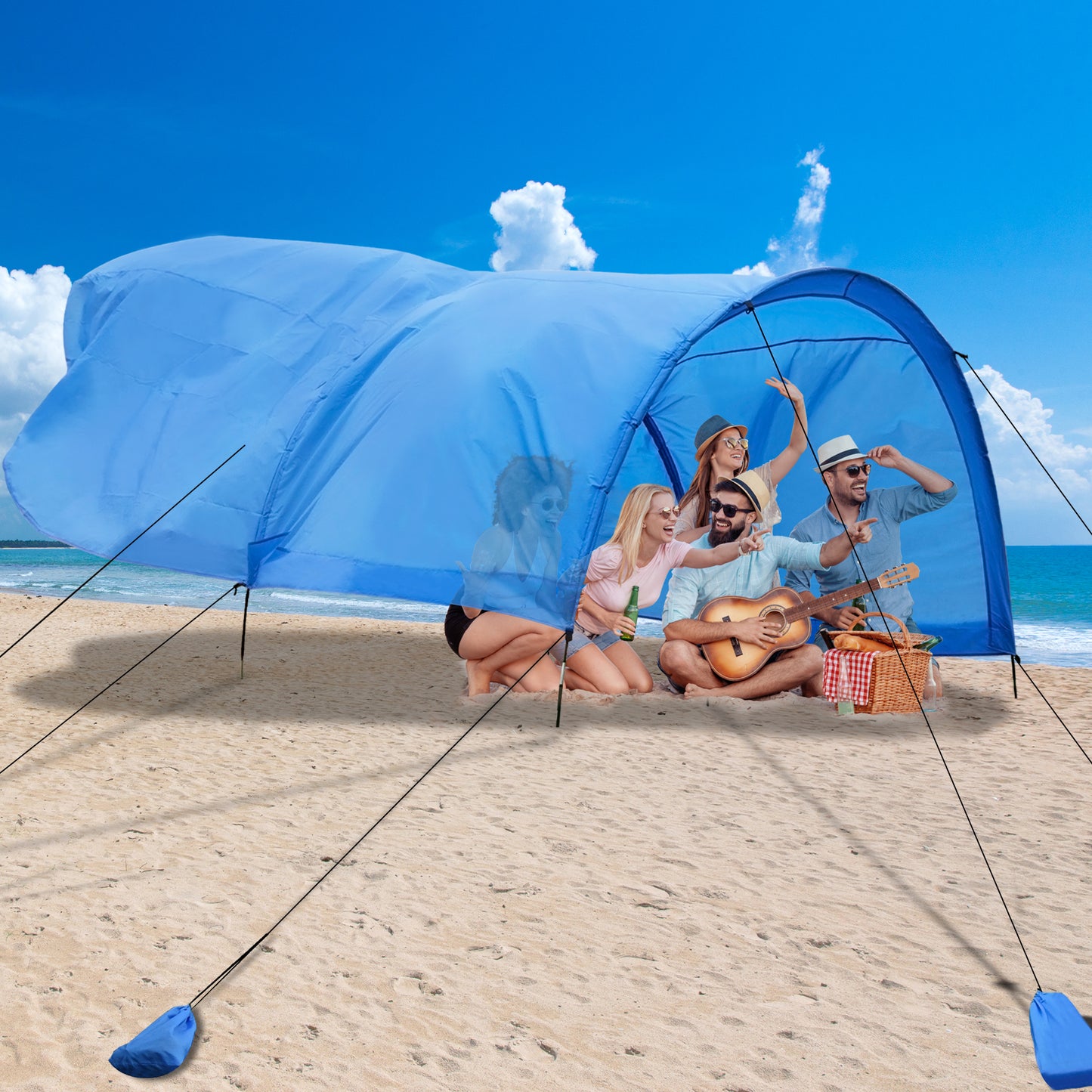 Extra-large camping beach tent suitable for 4-8 people, UV protection, comes with ground spikes and rope accessories, (Walmart, Amazon prohibited) (No weekend delivery)