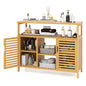 Bamboo Bathroom Cabinet with 2 Enclosed Spaces - 39"x13.5"x8" Open Shelf, 9" Inner Cabinet Shelf Spacing, Natural Aesthetic
