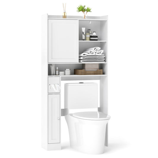 Over-The-Toilet Storage Cabinet (White) - 1 Top Shelf + 2 Enclosed Cabinets + Toilet Paper Holder, 32.5"x10"x67.5" Size