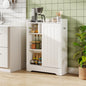 Slim White Bathroom Storage Cabinet (24"x8"x31.5") - 2 Sliding Doors 2 Adjustable Shelves Toilet Paper/Brush Holders