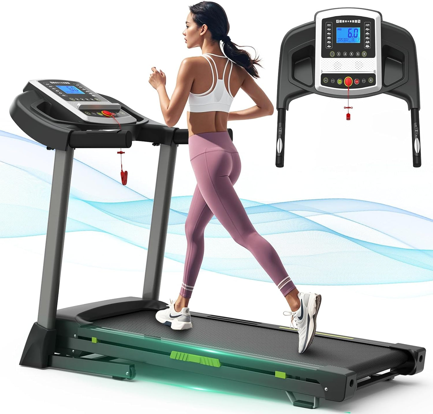 Folding Treadmills for Home/Office-3.5 HP 330lbs Weight Capacity Portable Electric Foldable Treadmill Walking Pad-Running Exercise Walk Machine Heavy Duty Treadmill Fitness Workout Jogging Green