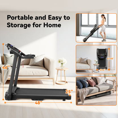 Treadmills for Home Treadmill with Incline Walking Pad Treadmill Running Machine 2.5HP Quiet Brushless, 265 Lbs Capacity, App, Pulse Sensor Heart Rate with LCD Display Holder for Cup & Phone