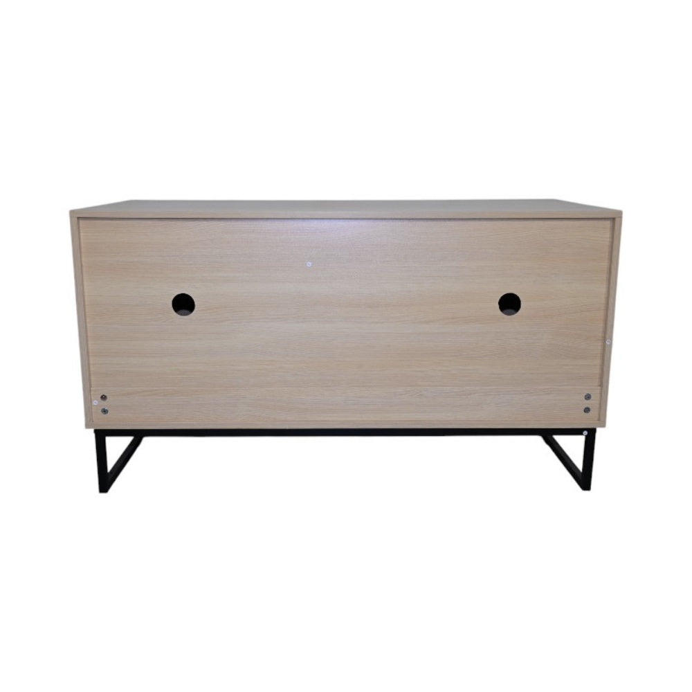 Litter Box Enclosure with Double Doors, Center Cat Entry and Scratching Mat on Metal Base, Light Brown