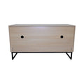 Litter Box Enclosure with Double Doors, Center Cat Entry and Scratching Mat on Metal Base, Light Brown
