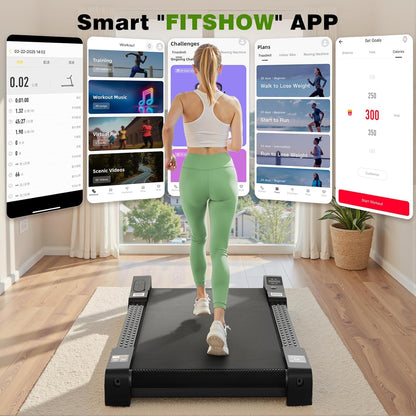 Walking Pad with Incline 5%, Treadmill with APP/Remote Control, 300lbs Capacity Running Machine, Portable with Transport Wheels, Shock-Absorbing Honeycomb Cushion, Treadmill for Home Use