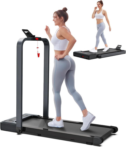 Walking Pad Treadmill, 2-in-1 Desk Under Treadmills with Handle Bar, 3HP Foldable Walking Pad, 300lbs Capacity, 15" Wide Running Belt, Remote Control, LED Display for Home/Office (Gray)