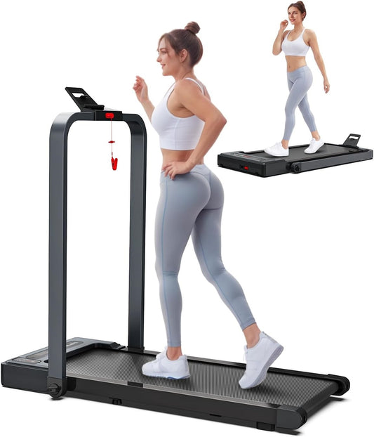 Walking Pad Treadmill, 2-in-1 Desk Under Treadmills with Handle Bar, 3HP Foldable Walking Pad, 300lbs Capacity, 15" Wide Running Belt, Remote Control, LED Display for Home/Office (Gray)