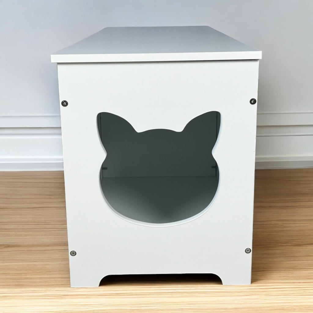 Litter Box Enclosure with Lift-Top Access and Interior Divider, Cat Washroom Furniture, Cream White
