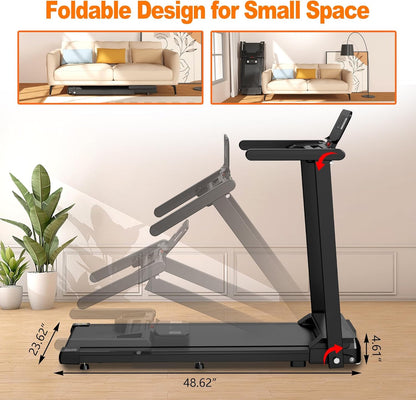Folding Treadmill with Handles, 3.0HP Portable Walking Treadmill, Portable Treadmill with Handles Walking Pad for Home/Office, Electric Treadmill with Remote Control, 300 lbs Weight Capacity