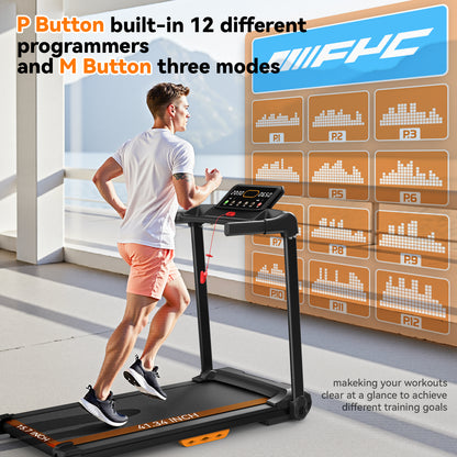 Treadmill with Incline Running Machine 2.5HP Quiet Brushless, 300 Lbs Capacity, App, Pulse Sensor Heart Rate with LCD Display