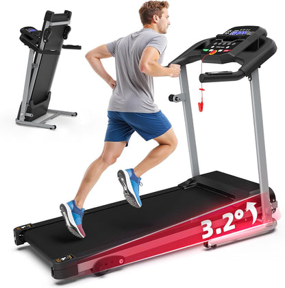Compact Folding Treadmill for Home - 2.5HP Quiet Brushless Motor, 3-Level Incline, 7.5 MPH, Shock Absorption, Space-Saving Design for Running, Walking - Treadmill for Small Spaces & Home Use