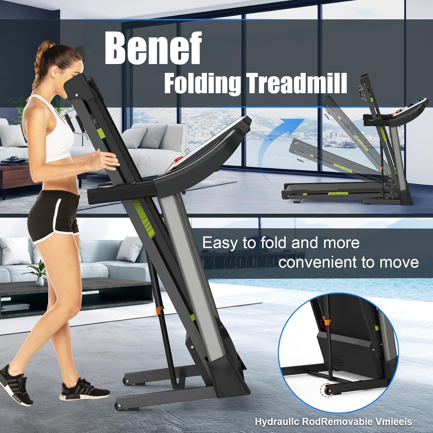Folding Treadmills for Home/Office-3.5 HP 330lbs Weight Capacity Portable Electric Foldable Treadmill Walking Pad-Running Exercise Walk Machine Heavy Duty Treadmill Fitness Workout Jogging Green
