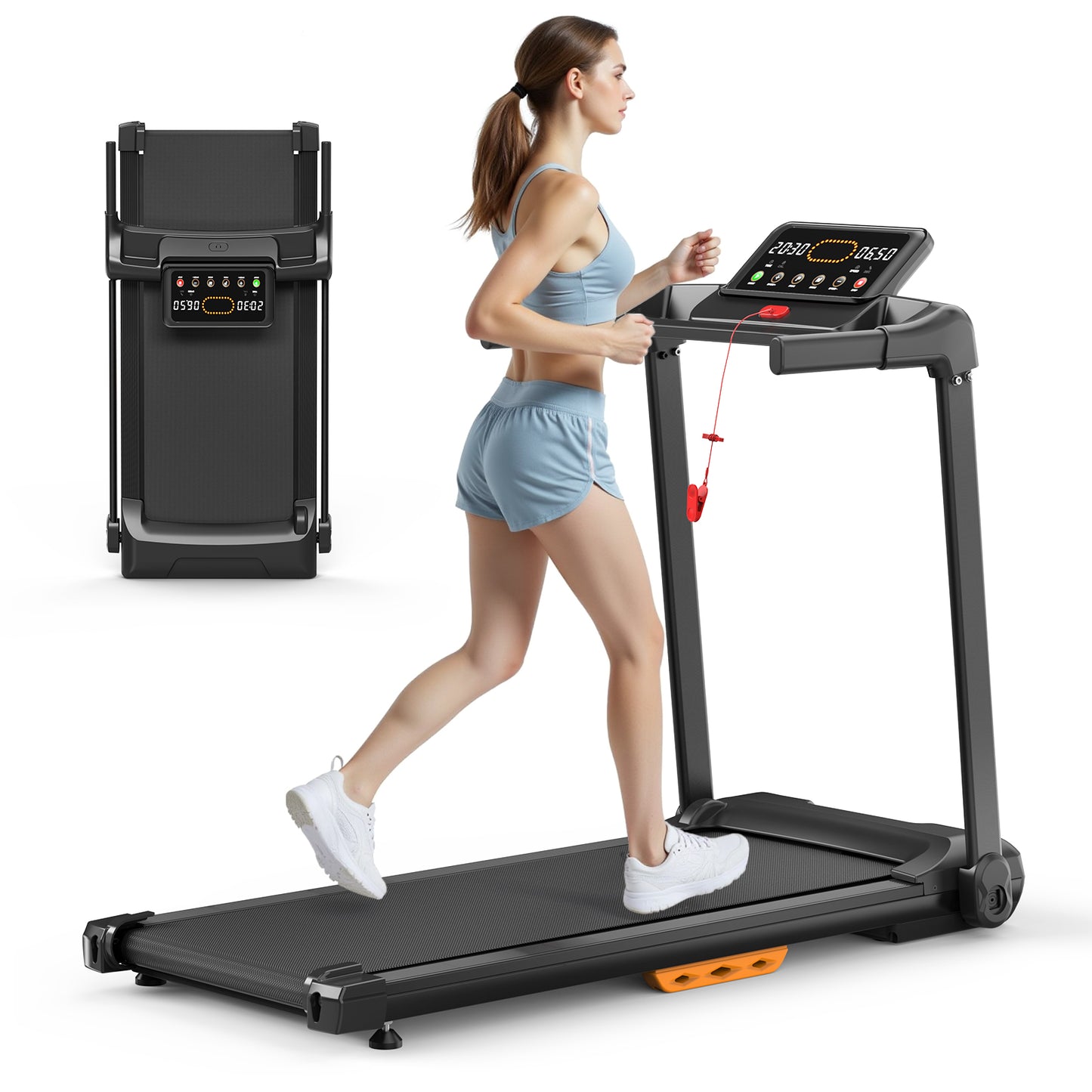 Treadmill with Incline Running Machine 2.5HP Quiet Brushless, 300 Lbs Capacity, App, Pulse Sensor Heart Rate with LCD Display