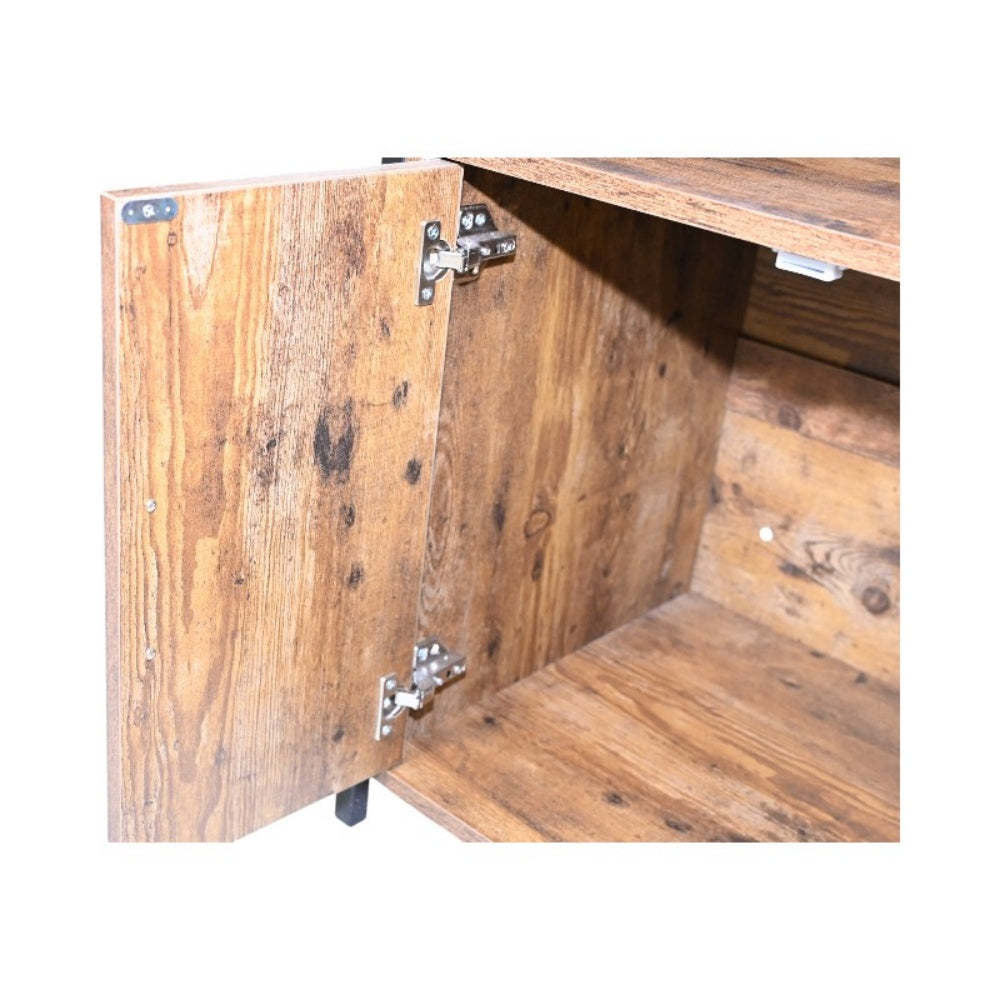 Litter Box Enclosure with Open Storage Shelves and Built-In Scratching Mat, Metal Frame, Rustic Brown